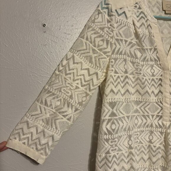 Anthropologie Vanessa Virginia Sheer Lace 10 Medium Tunic Top Ivory Embroidered - Picture 3 of 6